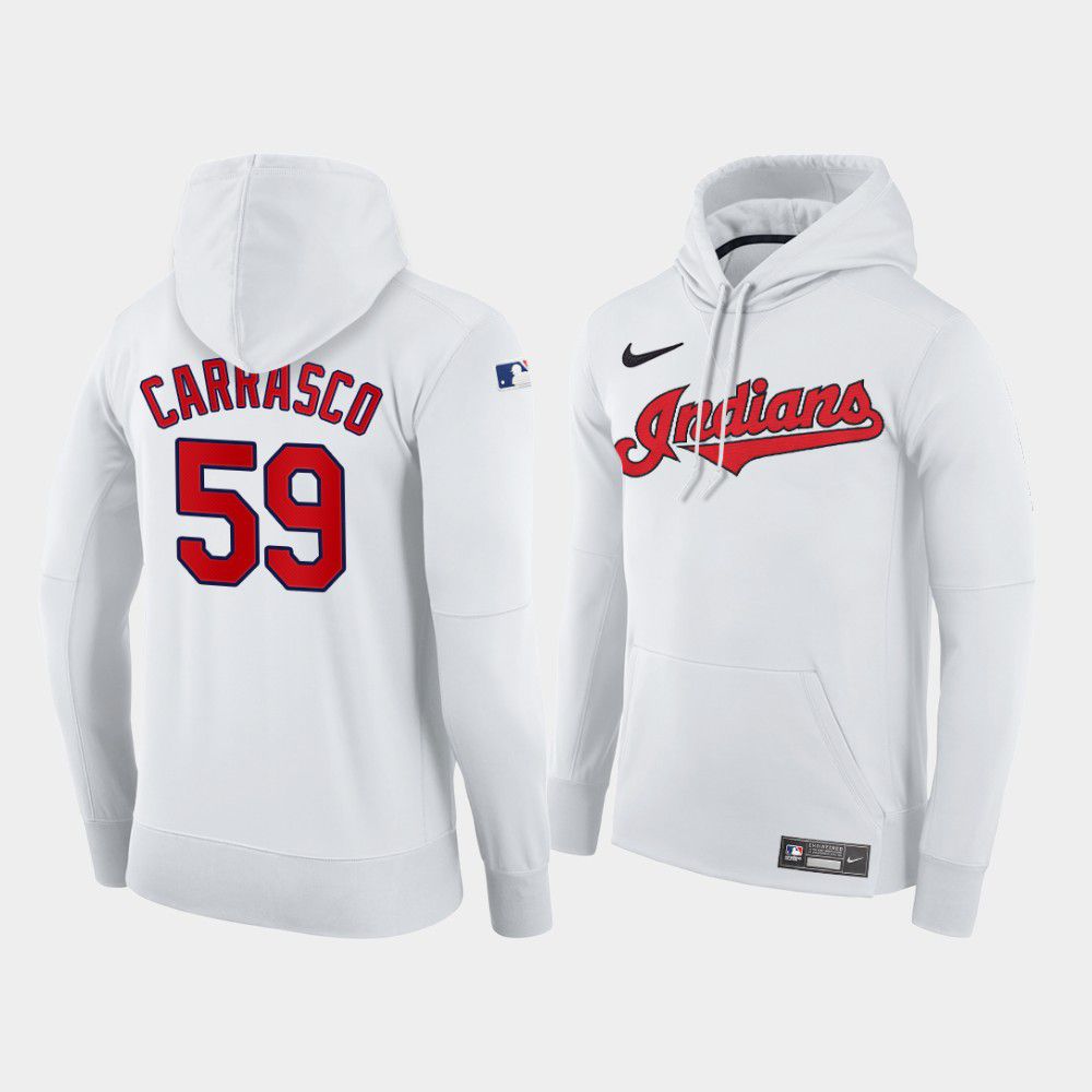 Men Cleveland Indians #59 Carrasco white home hoodie 2021 MLB Nike Jerseys